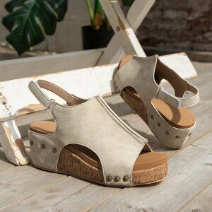 Lightweight Beige Open Toe Buckle Ankle Platform Wedge Sandals | 10